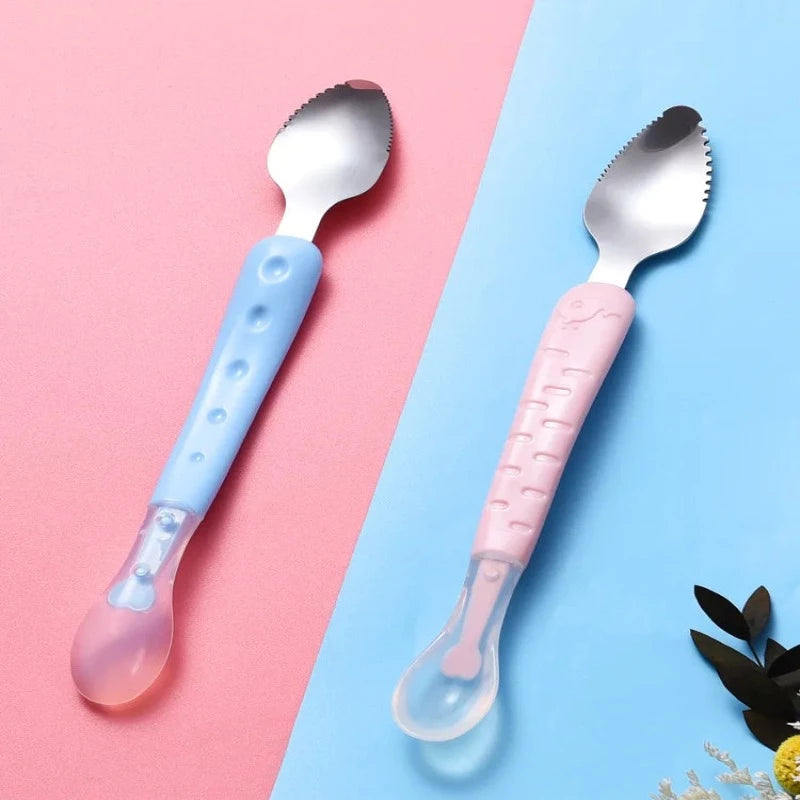 Colher Para Raspar Frutas e Legumes Alimentação do Bebê - 2 em 1