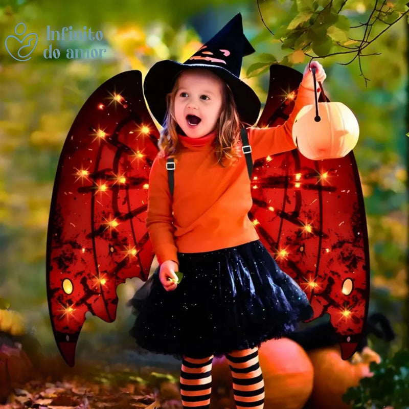 Asas com LED Movimento e Som Fantasia Infantil de Fada Vampiro Borboleta e Dragão