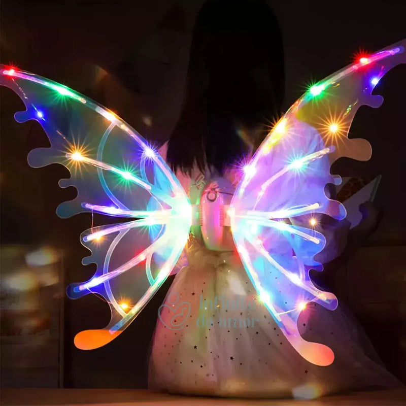Asas com LED Movimento e Som Fantasia Infantil de Fada Vampiro Borboleta e Dragão
