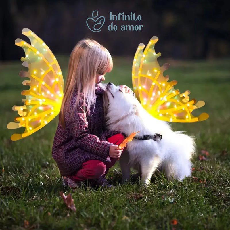 Asas com LED Movimento e Som Fantasia Infantil de Fada Vampiro Borboleta e Dragão
