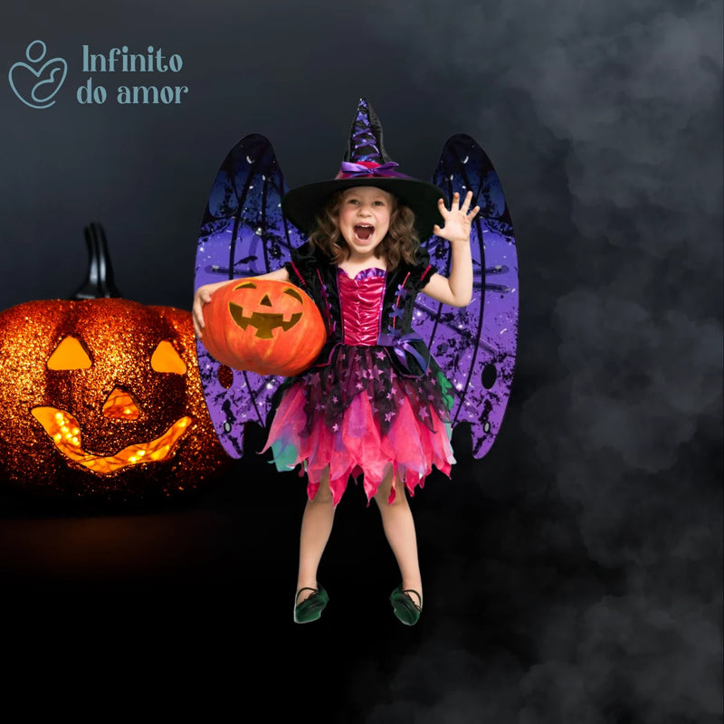 Asas com LED Movimento e Som Fantasia Infantil de Fada Vampiro Borboleta e Dragão
