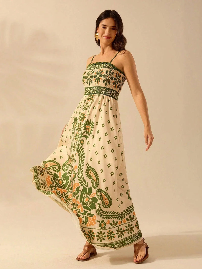Vestido Longo Boho Floral Tropical