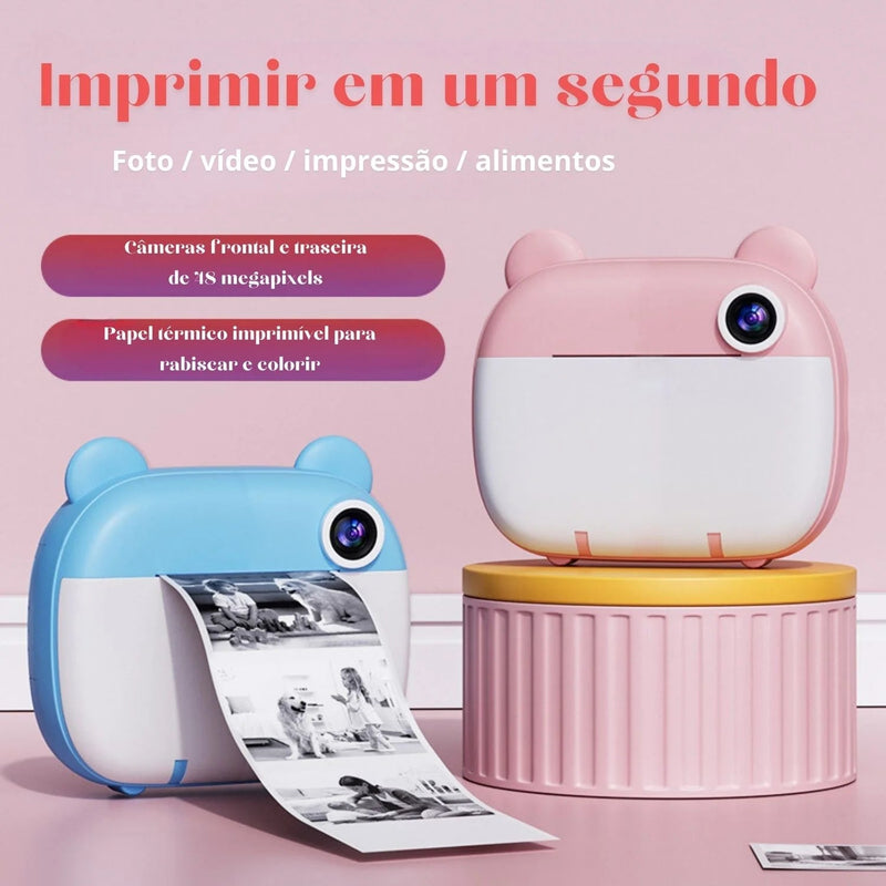 Câmera Polaroid Infantil - Foto sai na hora + Cartão de Memória de 32GB de Brinde - Infinito do Amor