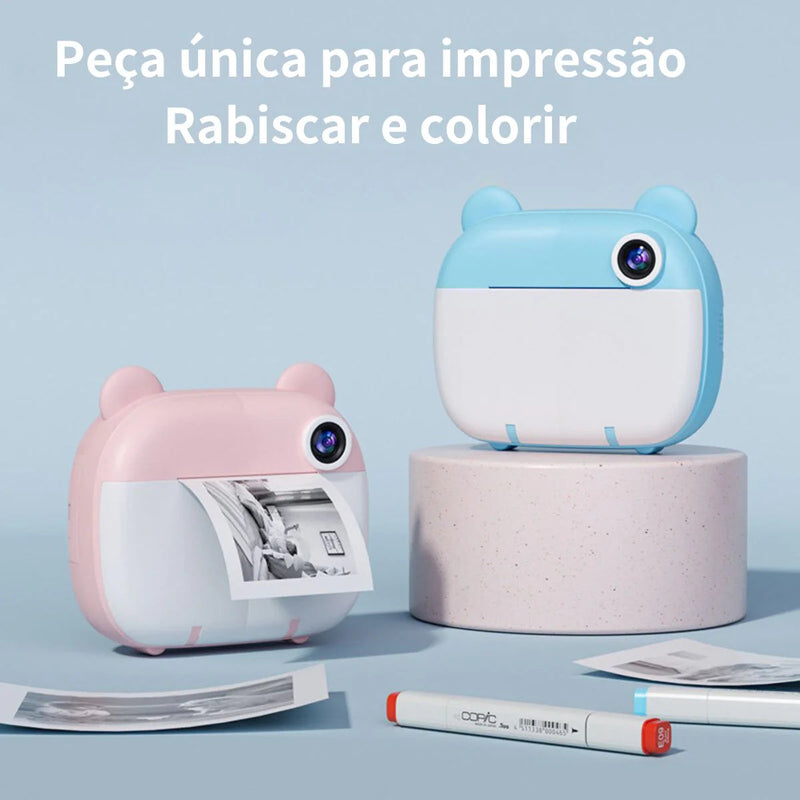 Câmera Polaroid Infantil - Foto sai na hora + Cartão de Memória de 32GB de Brinde - Infinito do Amor