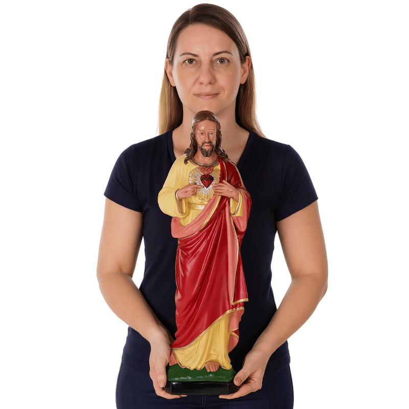 Imagem gesso pintada à mão Sagrado Coração de Jesus