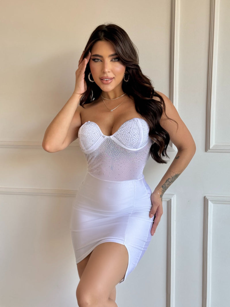 Vestido Cirrê com Tule e Strass Degradê Modern Delux