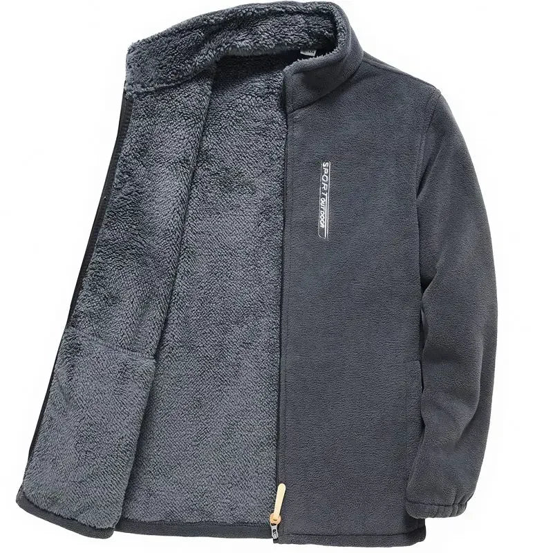 Jaqueta Masculina De Lã Forrada Super Quente Gola Em Pé Com Bolso