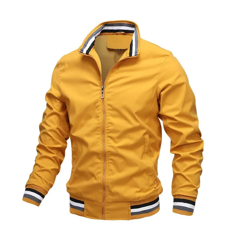 Jaqueta Masculina Casual Elegante Barra De Listra Gola Alta De Ziper