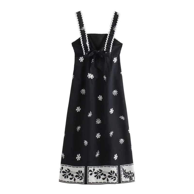 Vestido Midi Preto Bordado Elegante