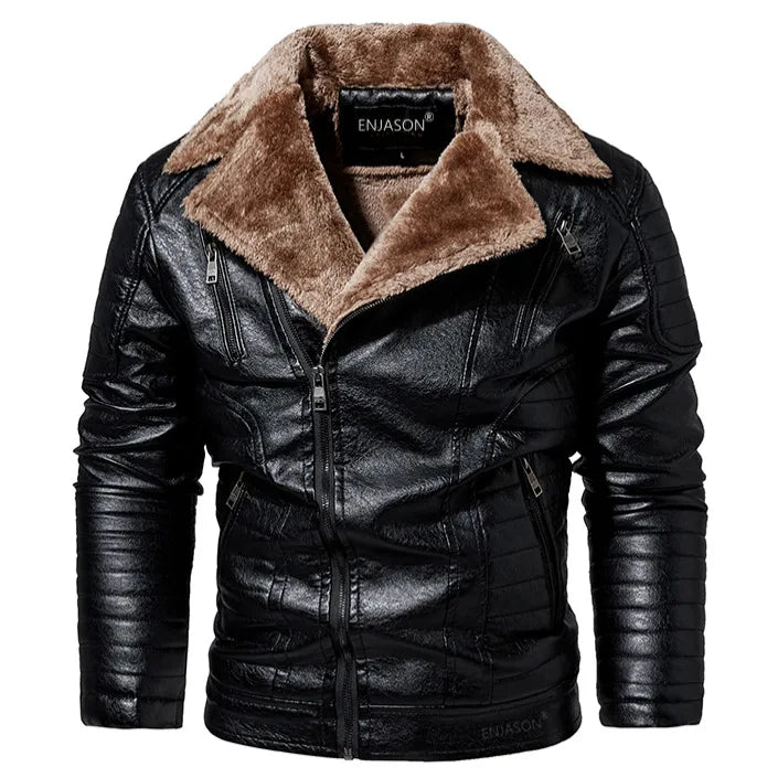 Jaqueta Masculina De Inverno Motociclista Gola De Pelucia