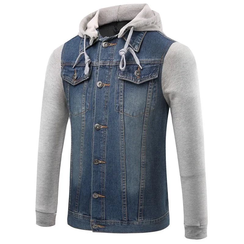Jaqueta Masculina Casual Jeans E Algodão Com Botôes Com Capuz