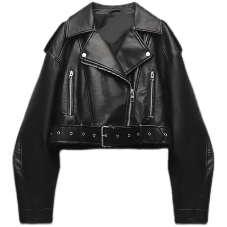 Jaqueta Feminina Estilo Vintage  Com Cinto De Ziper Retro