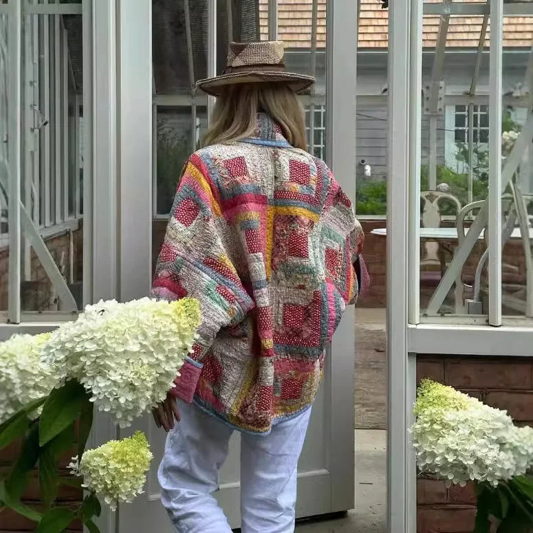 Jaqueta Feminina De Inverno De Algodão Solta Com Estampas De Retalho
