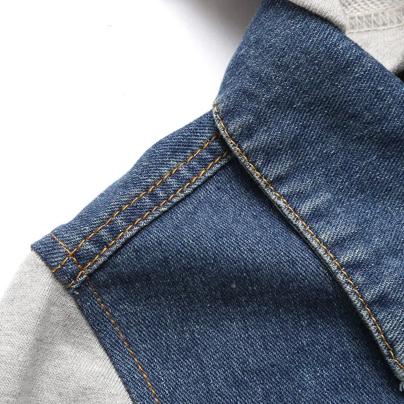 Jaqueta Masculina Casual Jeans E Algodão Com Botôes Com Capuz