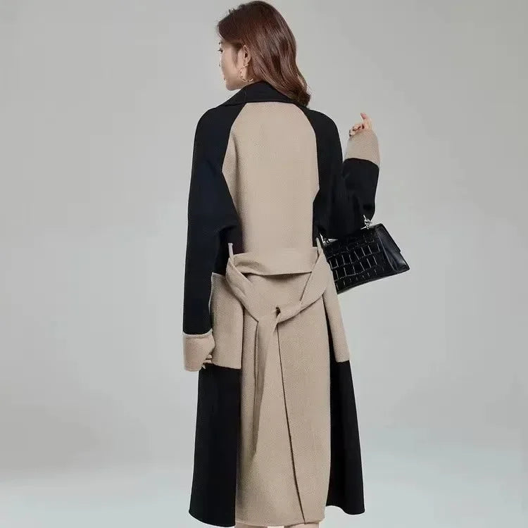 Jaqueta Feminina Comprida Plus Size Elegante Dupla Face Com Botões