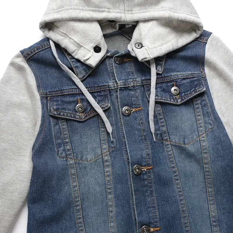 Jaqueta Masculina Casual Jeans E Algodão Com Botôes Com Capuz