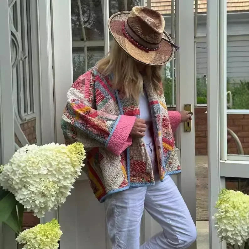 Jaqueta Feminina De Inverno De Algodão Solta Com Estampas De Retalho