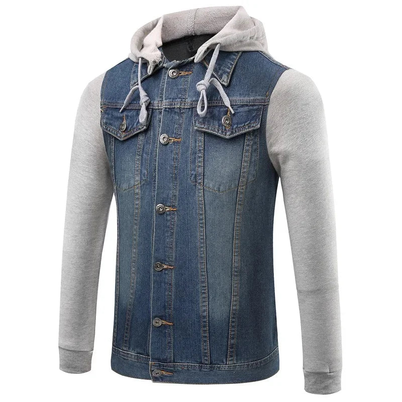 Jaqueta Masculina Casual Jeans E Algodão Com Botôes Com Capuz