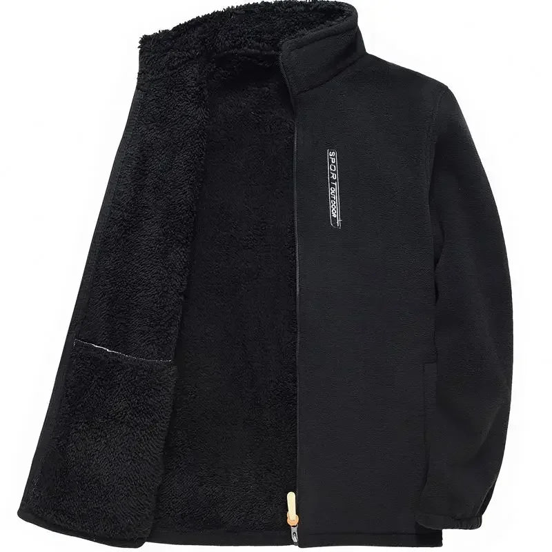 Jaqueta Masculina De Lã Forrada Super Quente Gola Em Pé Com Bolso