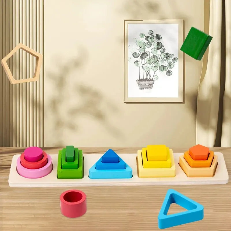 Brinquedo Montessori de Madeira – Jogo de Encaixe e Empilhamento Educativo Infantil