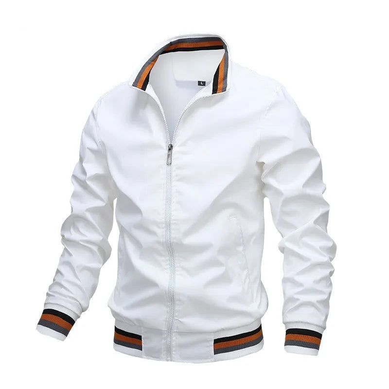 Jaqueta Masculina Casual Elegante Barra De Listra Gola Alta De Ziper
