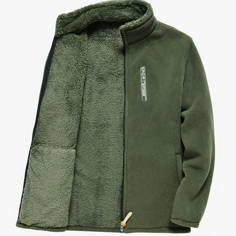 Jaqueta Masculina De Lã Forrada Super Quente Gola Em Pé Com Bolso
