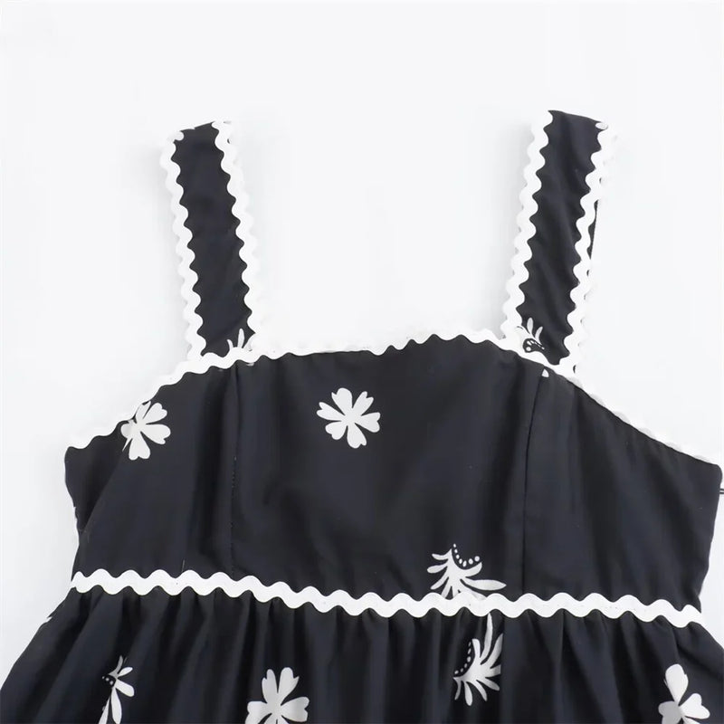Vestido Midi Preto Bordado Elegante