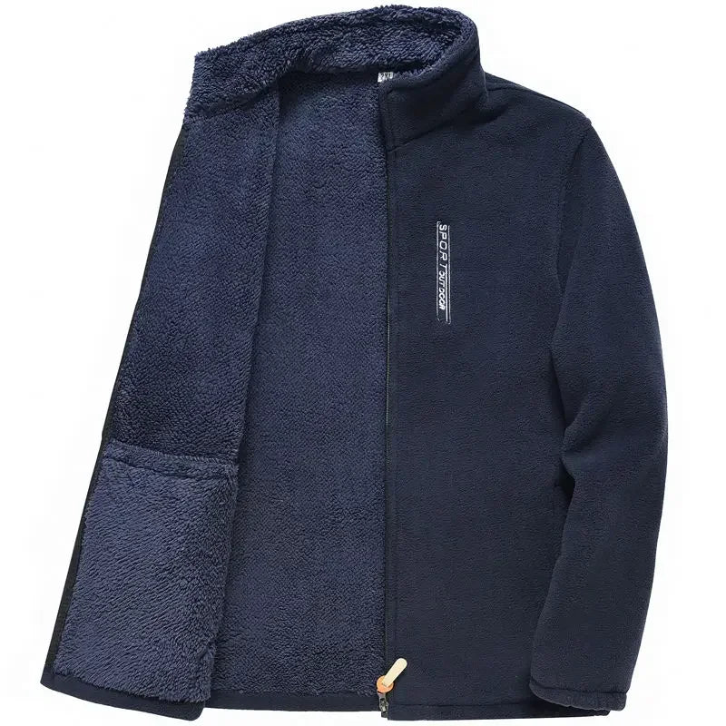 Jaqueta Masculina De Lã Forrada Super Quente Gola Em Pé Com Bolso