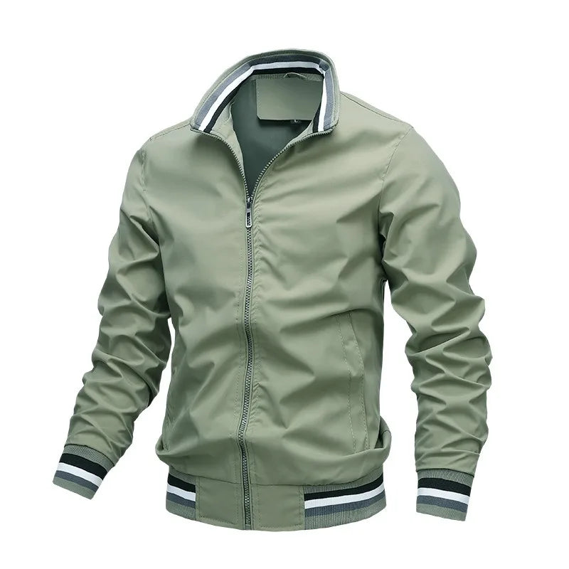 Jaqueta Masculina Casual Elegante Barra De Listra Gola Alta De Ziper