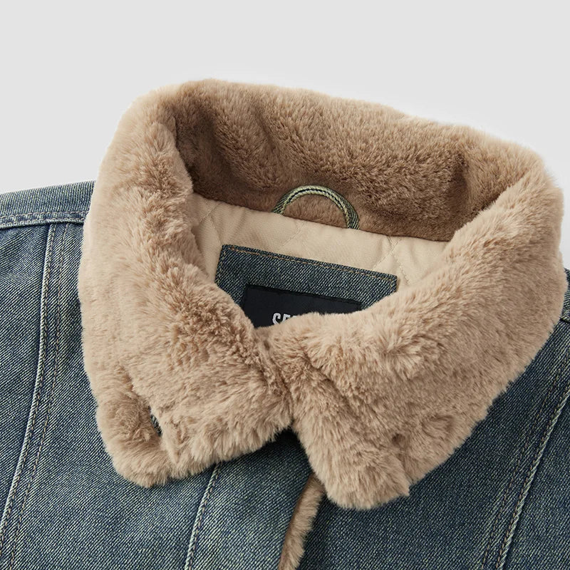 Jaqueta  Feminina Jeans Gola De Pelucia Com Bolsos