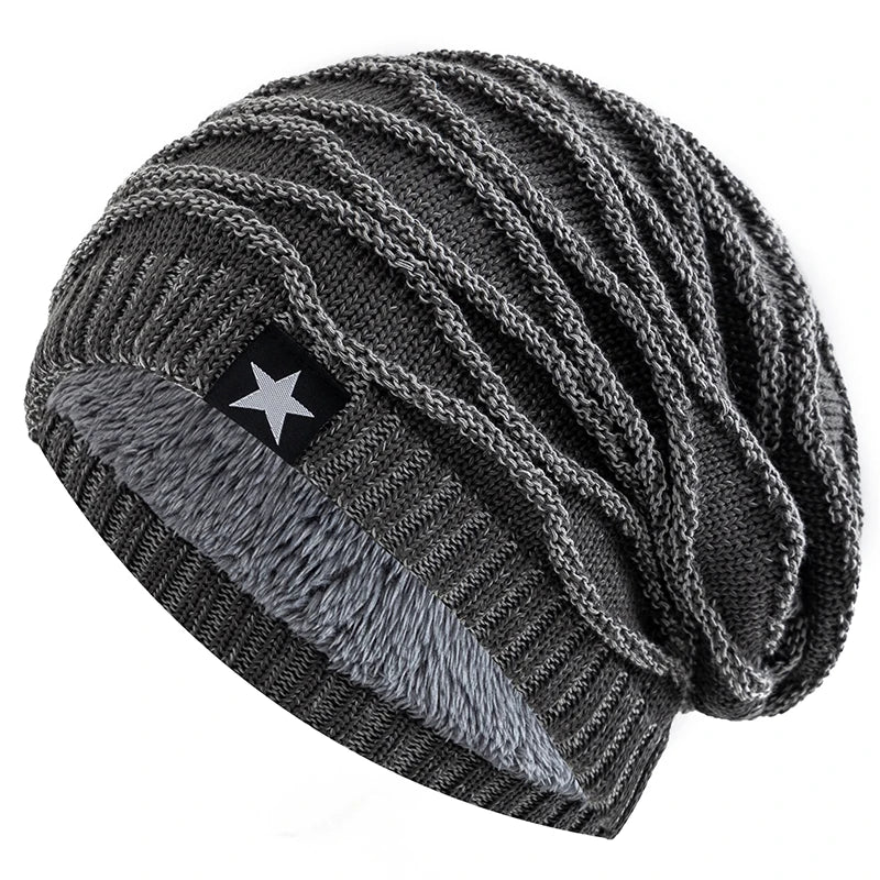 Gorro Unissex de Inverno com Forro Peluciado e Estrela Decorativa – (Promoção de Inverno 2025)