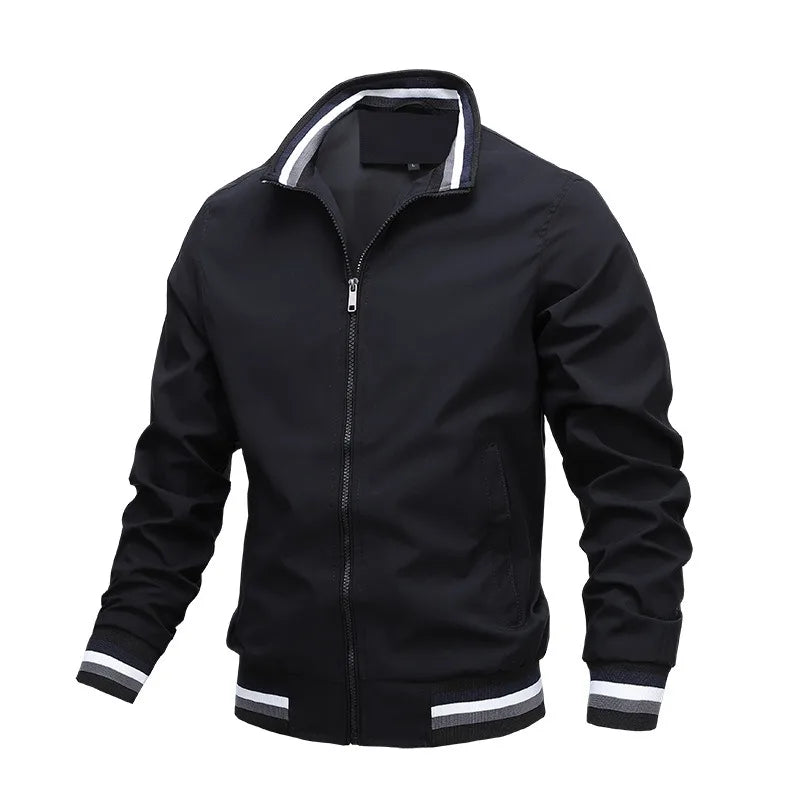 Jaqueta Masculina Casual Elegante Barra De Listra Gola Alta De Ziper