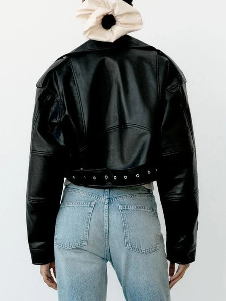 Jaqueta Feminina Estilo Vintage  Com Cinto De Ziper Retro