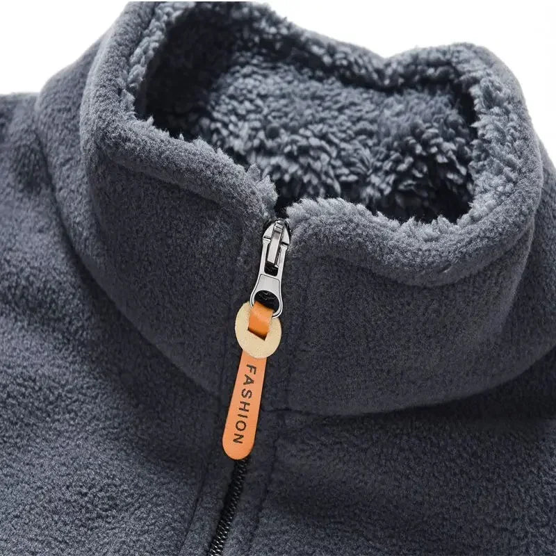 Jaqueta Masculina De Lã Forrada Super Quente Gola Em Pé Com Bolso