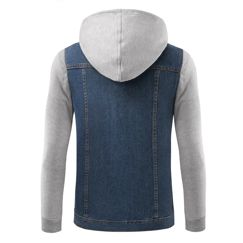Jaqueta Masculina Casual Jeans E Algodão Com Botôes Com Capuz