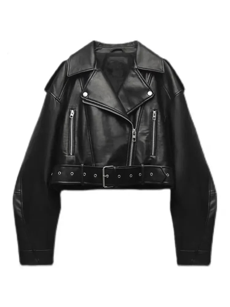 Jaqueta Feminina Estilo Vintage  Com Cinto De Ziper Retro