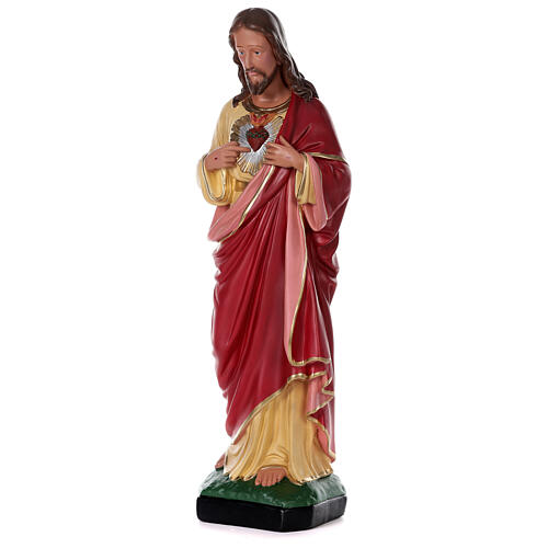 Imagem gesso pintada à mão Sagrado Coração de Jesus