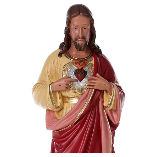 Imagem gesso pintada à mão Sagrado Coração de Jesus