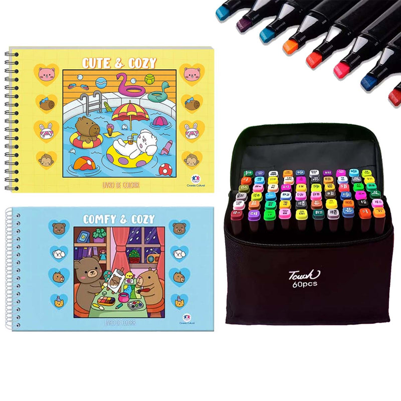 Kit 2 Livros para colorir Bobbie Goods e marcadores permanentes c/60 unidades
