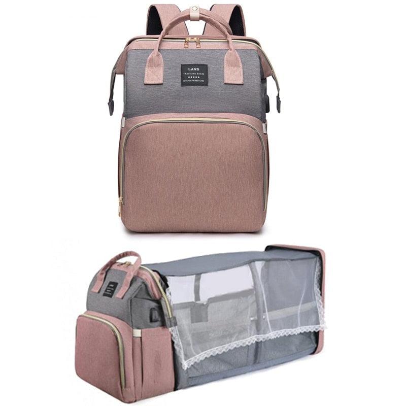 Mochila Bolsa Maternidade Que Vira Berço Premium Com Mosquiteiro - Infinito do Amor