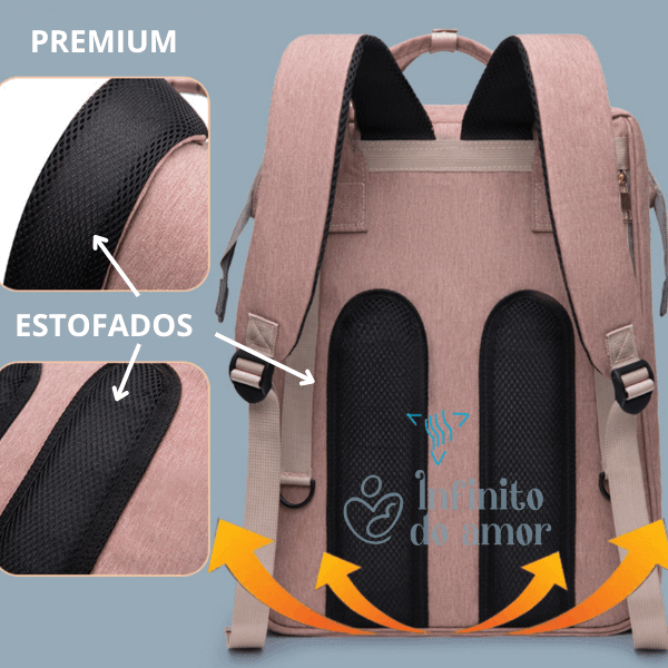 Mochila Bolsa Maternidade Que Vira Berço Premium Com Mosquiteiro - Infinito do Amor