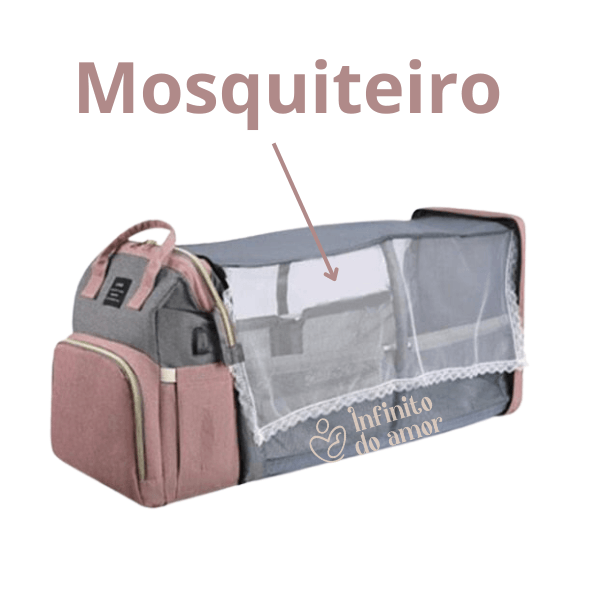 Mochila Bolsa Maternidade Que Vira Berço Premium Com Mosquiteiro - Infinito do Amor