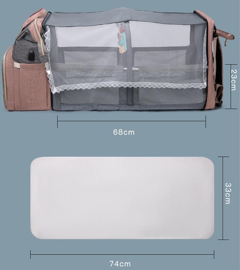Mochila Bolsa Maternidade Que Vira Berço Premium Com Mosquiteiro - Infinito do Amor