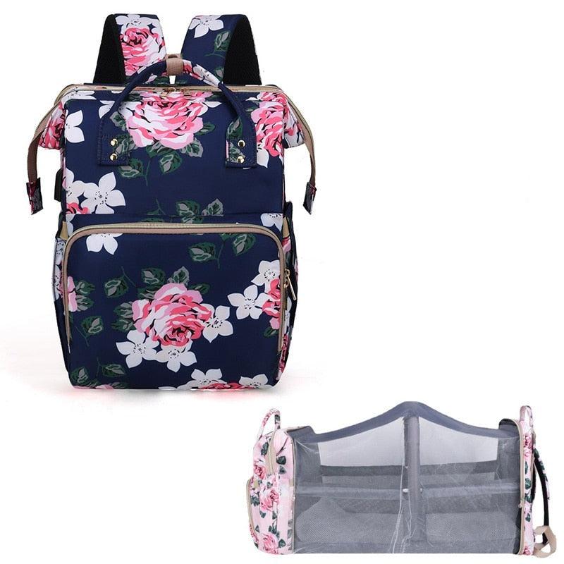 Mochila Bolsa Maternidade Que Vira Berço Premium Floral (Novidade) - Infinito do Amor