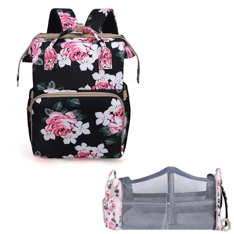 Mochila Bolsa Maternidade Que Vira Berço Premium Floral (Novidade) - Infinito do Amor