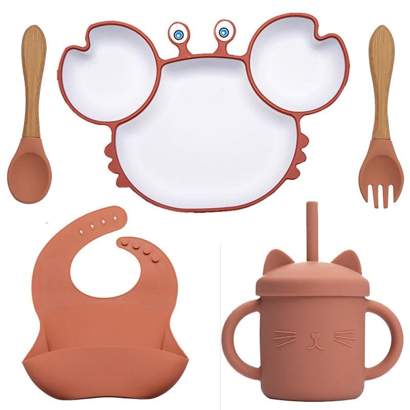 KIT CARANGUEJO 5 PEÇAS - Utensílios de Mesa para Alimentação Infantil - Infinito do Amor